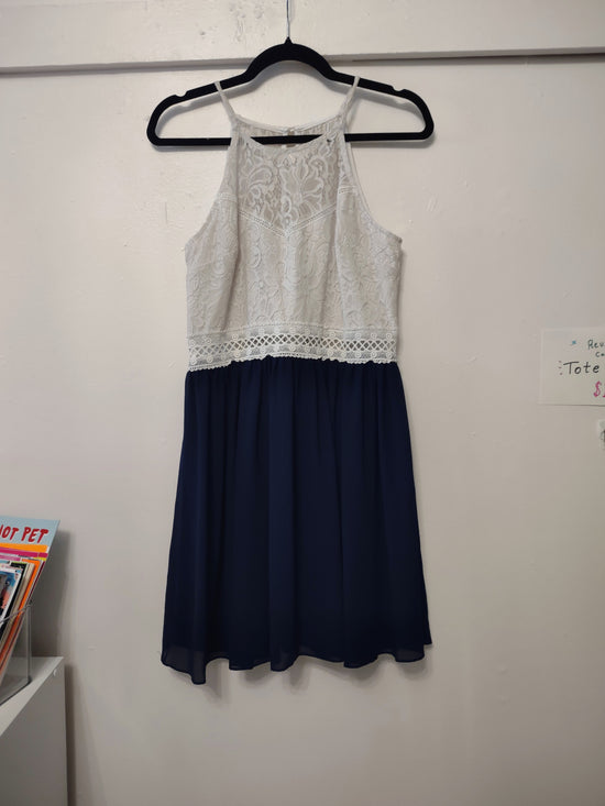 White & Navy Lace Dress 13