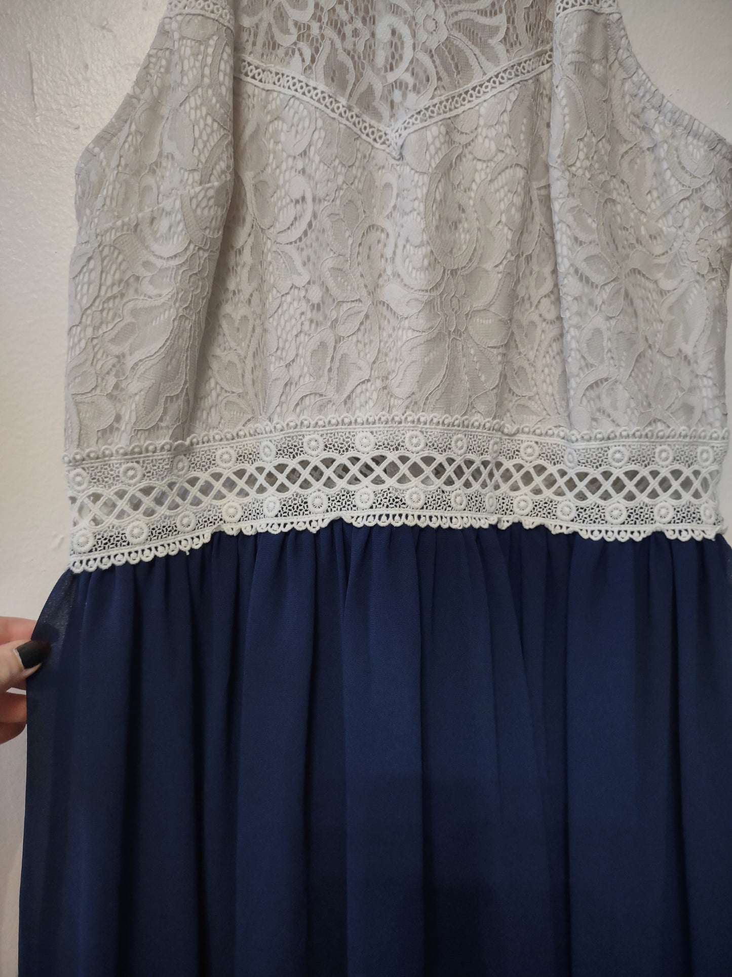 White & Navy Lace Dress 13