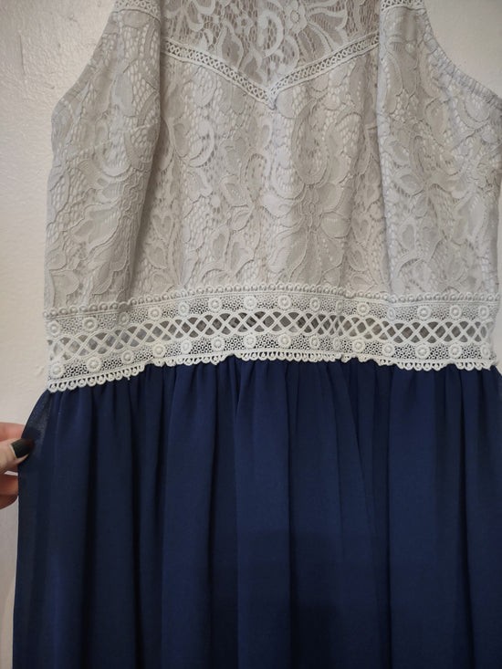 White & Navy Lace Dress 13