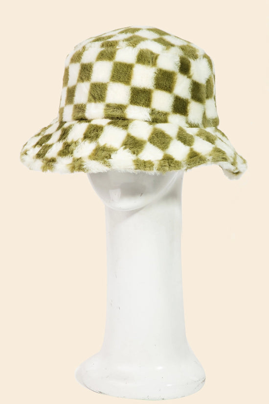 Fuzzy Checker Print Bucket Hat