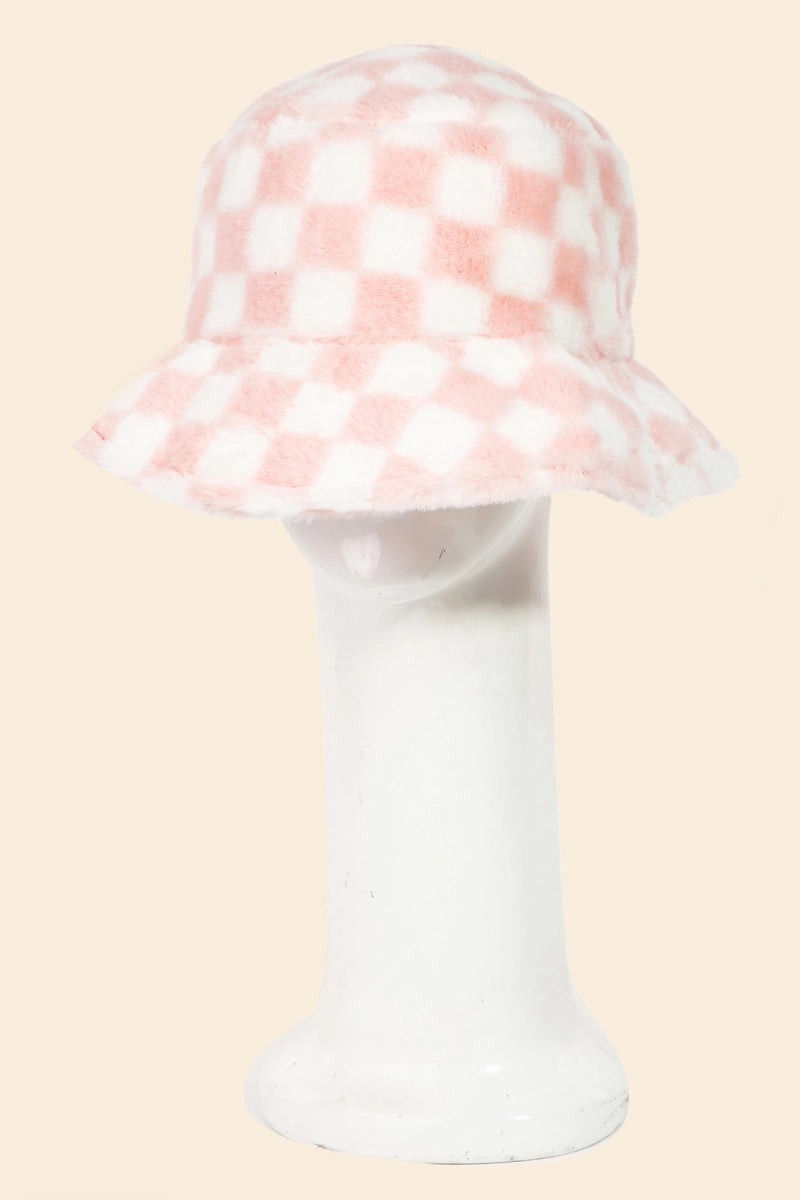 Fuzzy Checker Print Bucket Hat