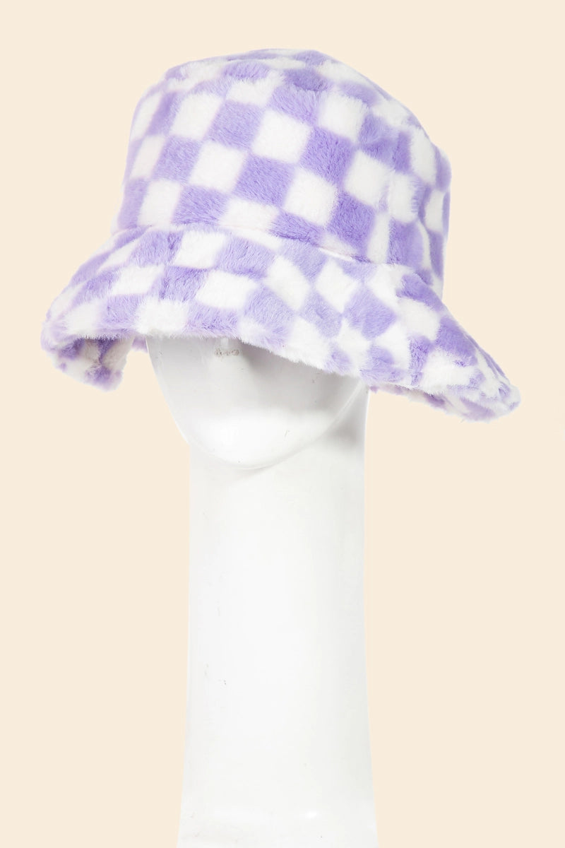 Fuzzy Checker Print Bucket Hat